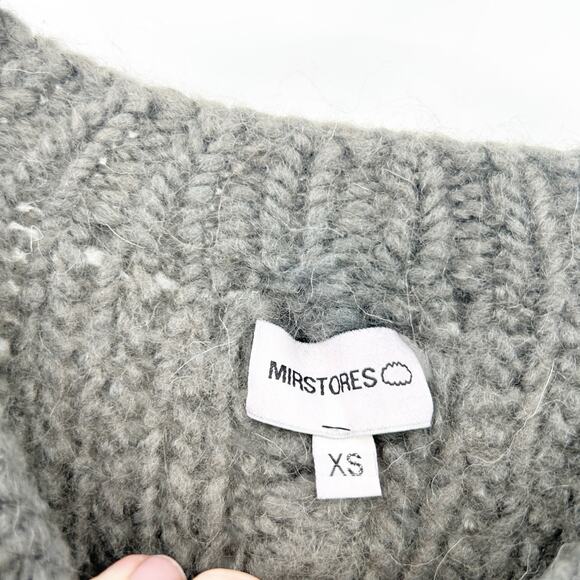 Mirstores Women Cozy Chunky Hand Knit Pom Pom Knot 100% Wool Sweater‎ XS Gray - Picture 4 of 6